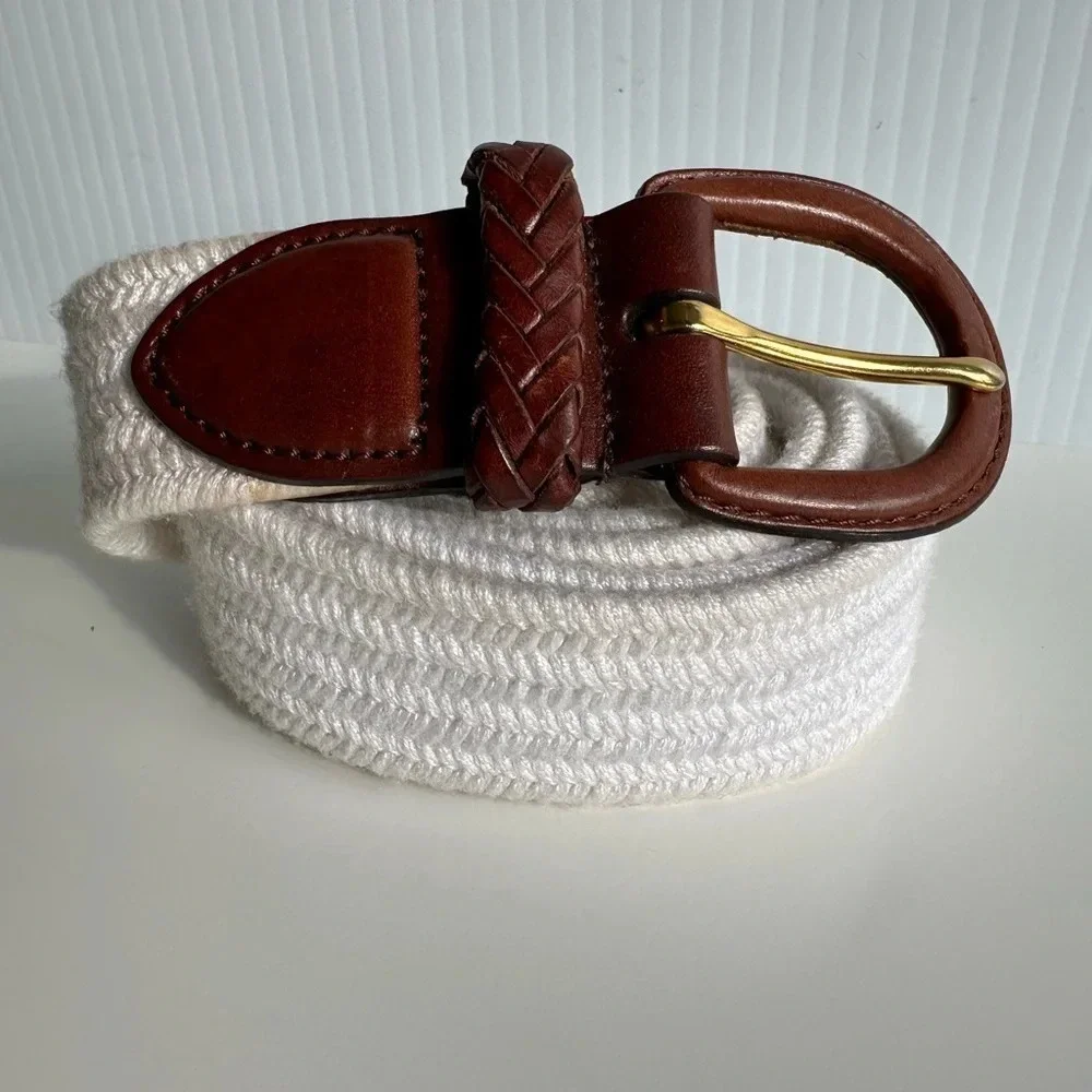 Talbots Belt White Canvas with Leather Accents Size Large